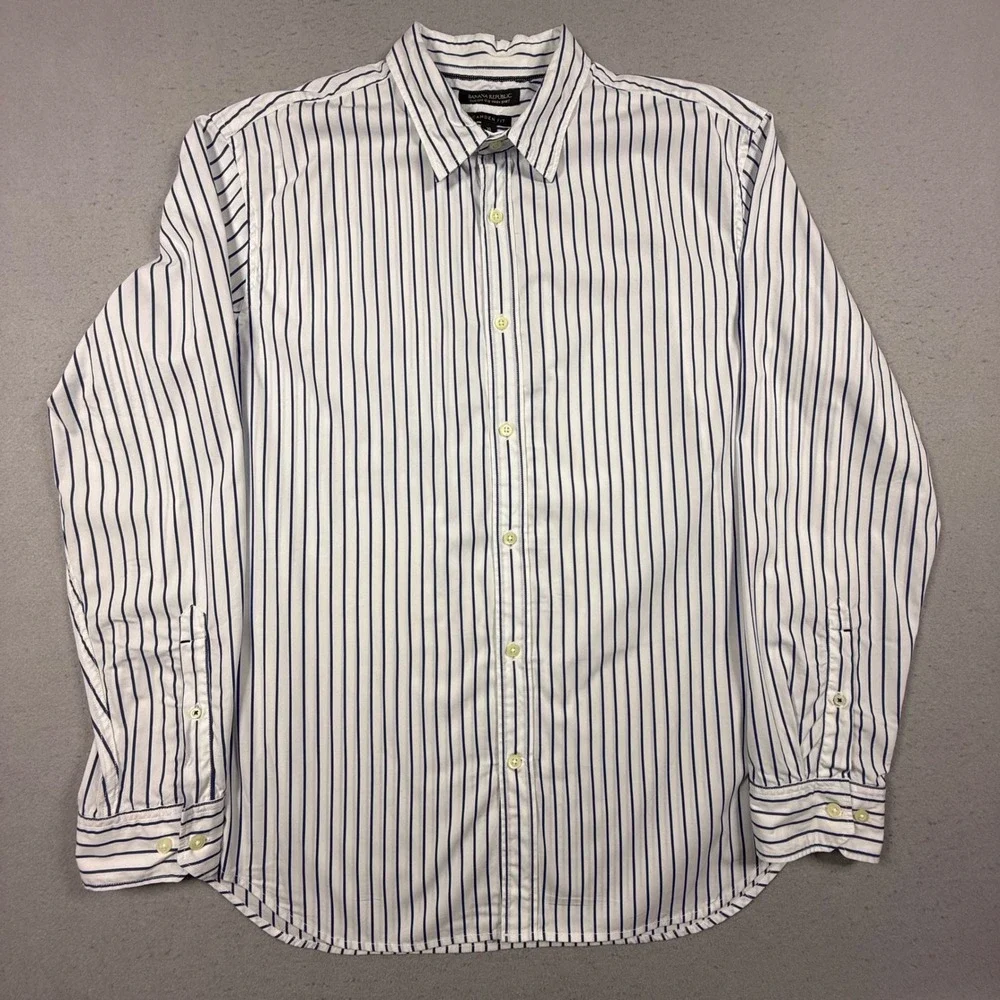 Banana Republic Camden Fit Custom 078 Wash Shirt Mens XL Blue White Striped L/S